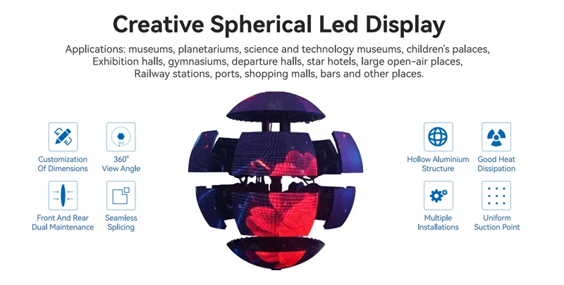 Indoor outdoor P1.5 P1.8 P2 P2.5 P3 P4 advertising round led ball module spherical flexible led screen price sphere led display