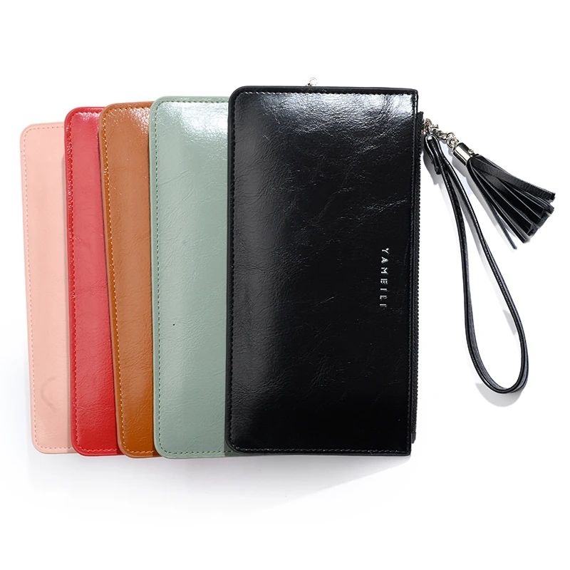 2024 New long pu  leather money clip wallet multi card slot holder purse for girls stylish fast delivery to Saudi Arabia