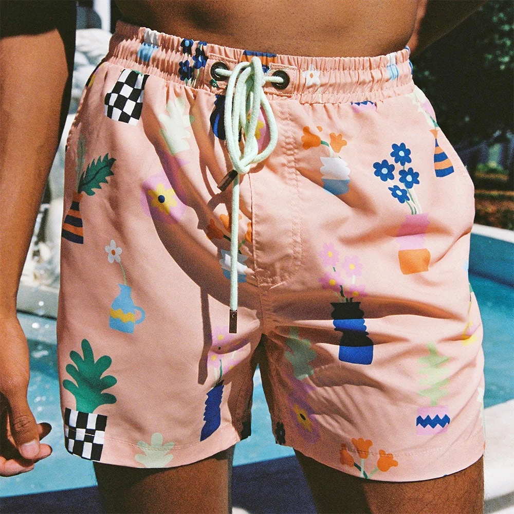 100% Polyester Swim Shorts Bathing Suits One Shorts Men Beach Swim Short Vase Days Swim Shorts