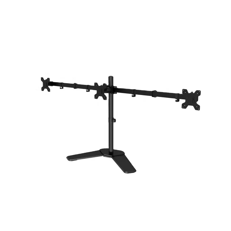 triple monitor stand for 13 to 27 inch computer screens VESA compatible three heavy duty full action adjustable arms
