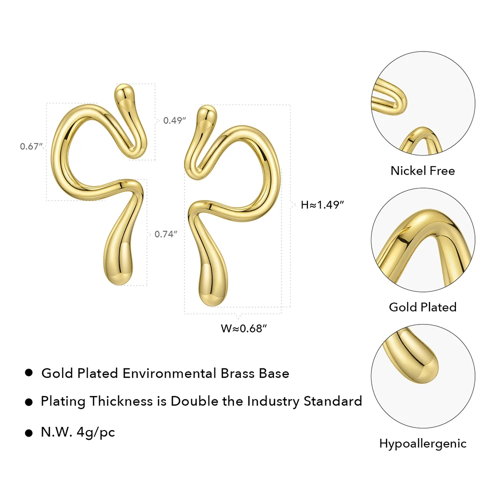 Environmental Brass Ear Clip on Earrings High Quality 18K Gold Plated  Minimalist Jewelry For Women Gift Party E191078