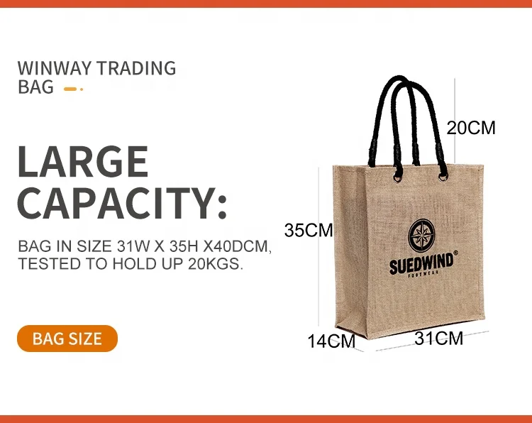 Wholesale high quality eco-friendly reusable foldable personalized PE laminated inside jute shopping bag