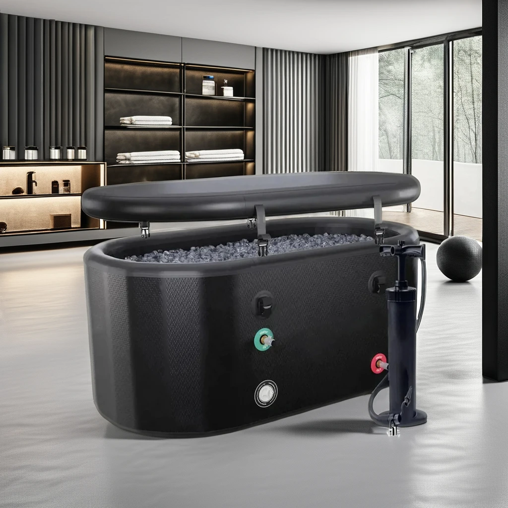 JZY SPORTS PVC Folding Cold Plunging Ice Bath Tub Free Standing Pool with Cover for Sports Recovery Portable Therapy