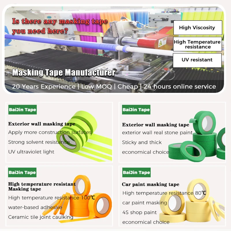 12mm/24mm Manufacturer Price Automotive Colored Custom Painters Blue Paper Masking Tape for Painting Writable