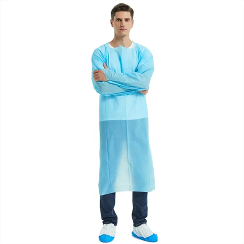 Disposable CPE PE Visiting Gown /Plastic Apron Non Sterile Cpe Gown with thumb hole