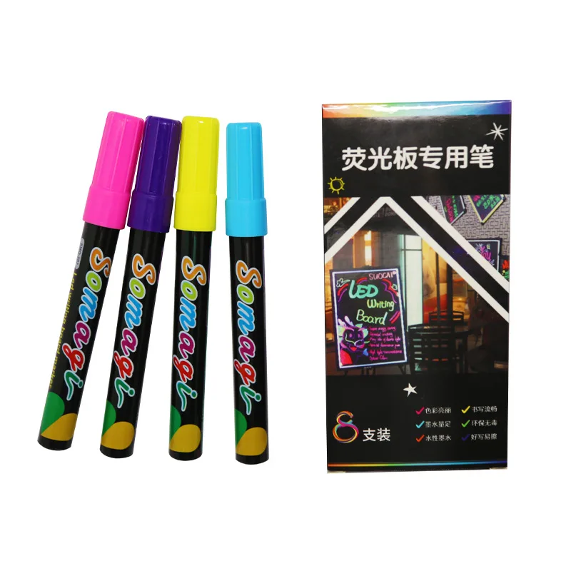 LED glass billboard Writing drawing highlighter pen 8 color set whiteboard dry erase marker pen for fluorescent drawing board