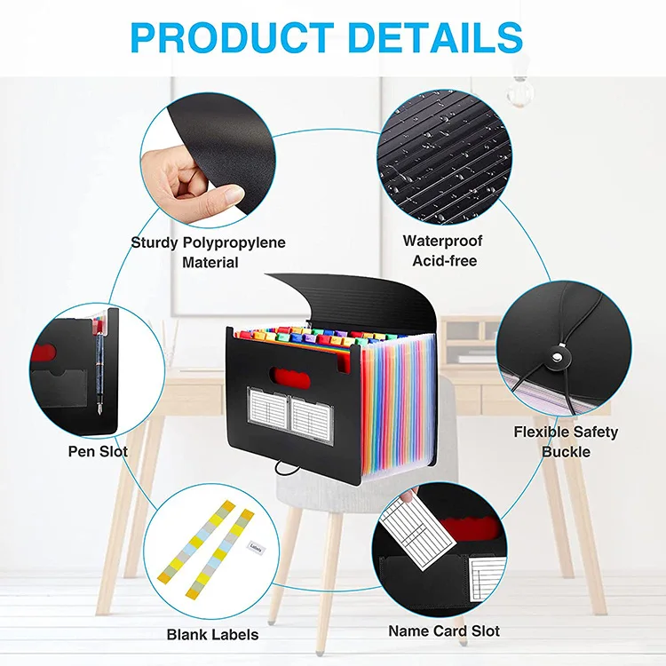 24 Pocket Extension Folder Large PP Plastic A4 Folder Expanding File Folder Expanding document bag