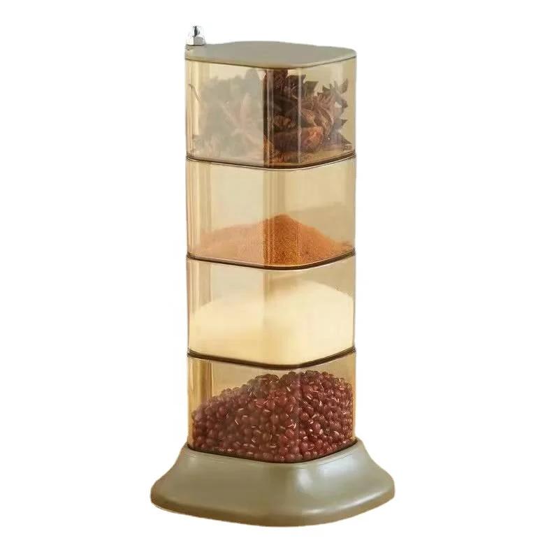 Home Kitchen Space Save Plastic Multi-Layer Standing Rotating Condiment Dispensers Seasoning Storage Box