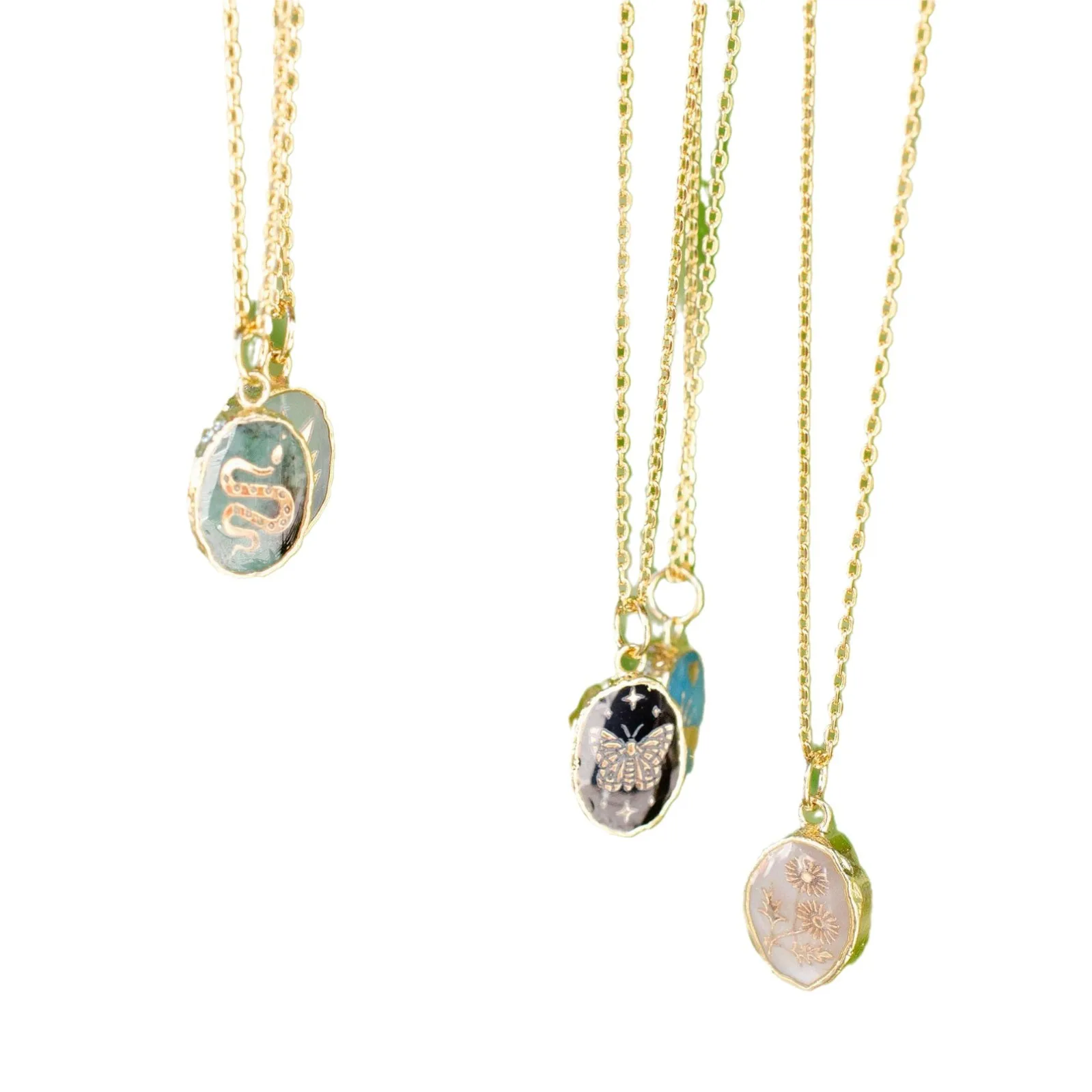 Chic Natural Stone Gem Necklace Butterfly Star Moon Love Snake Flower Planet Clavicle Chain Festival Casual Jewelry Gift