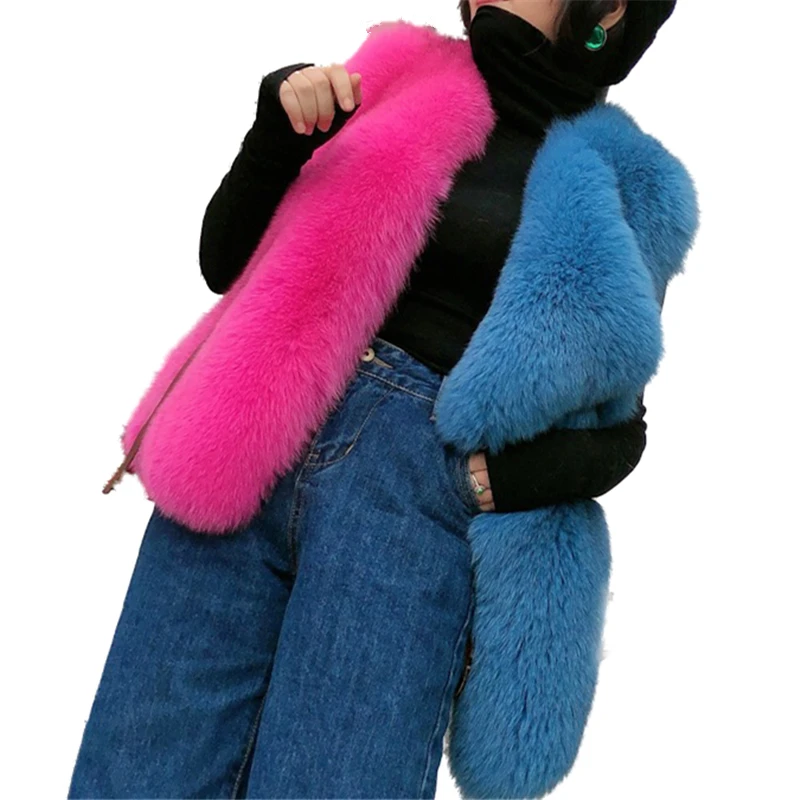 Luxury Multi Color Whole Fox Fur Handmade Genuine Fox Fur Gilet Vest High Street Women High End Fox Fur Vest