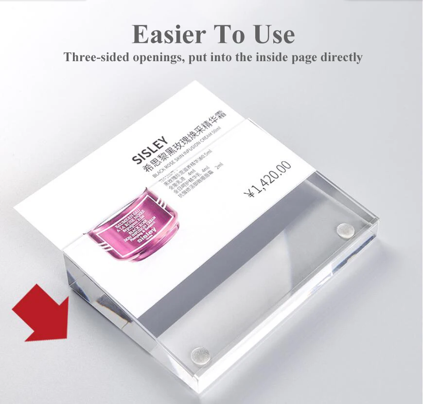 
inclined shape Slant Back acrylic sign holder transparent menu display stand china manufacture 