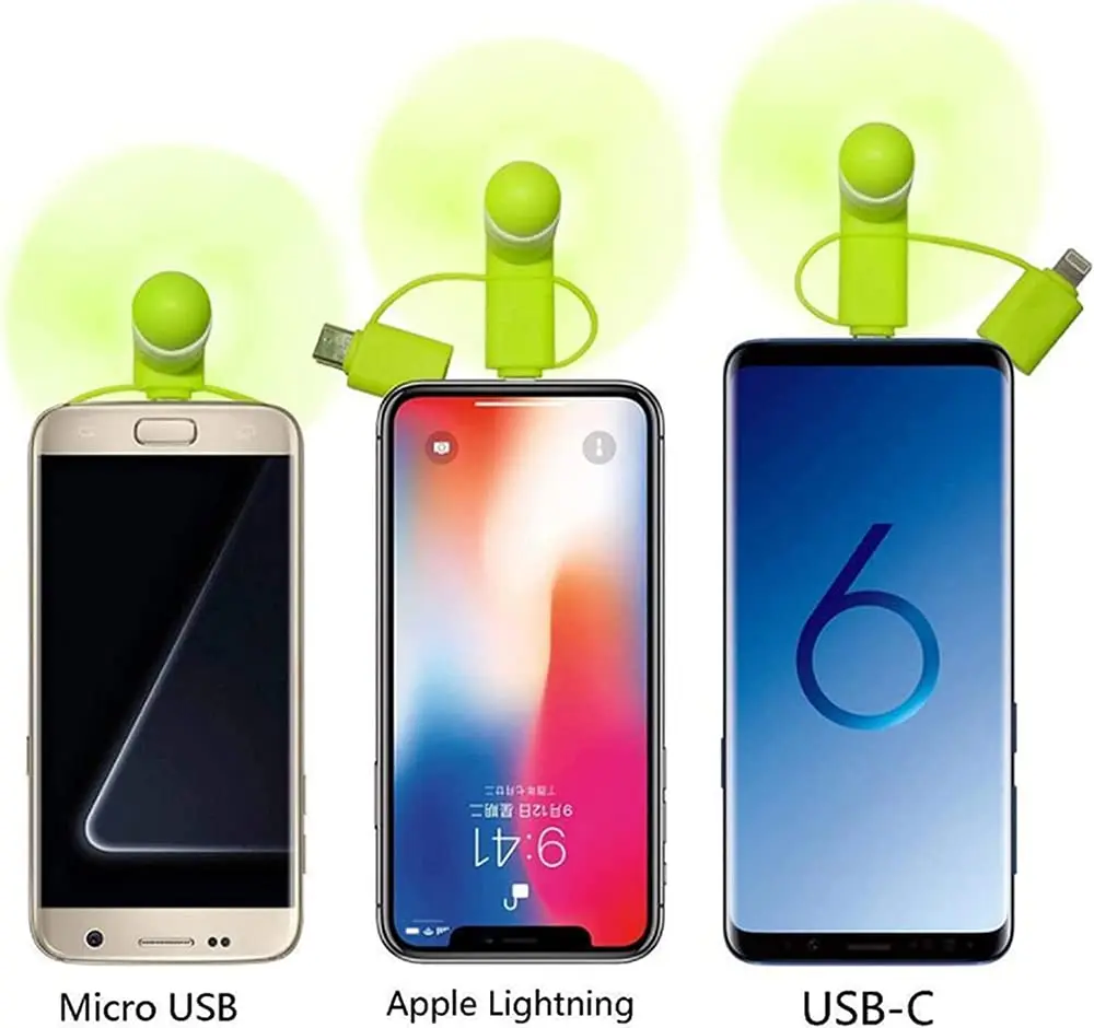Wholesale Price Strong Mini Phone Fan 3in 1 Fan Compatible with iPhone, iPad, Android Smartphones, Tablets USB Type C