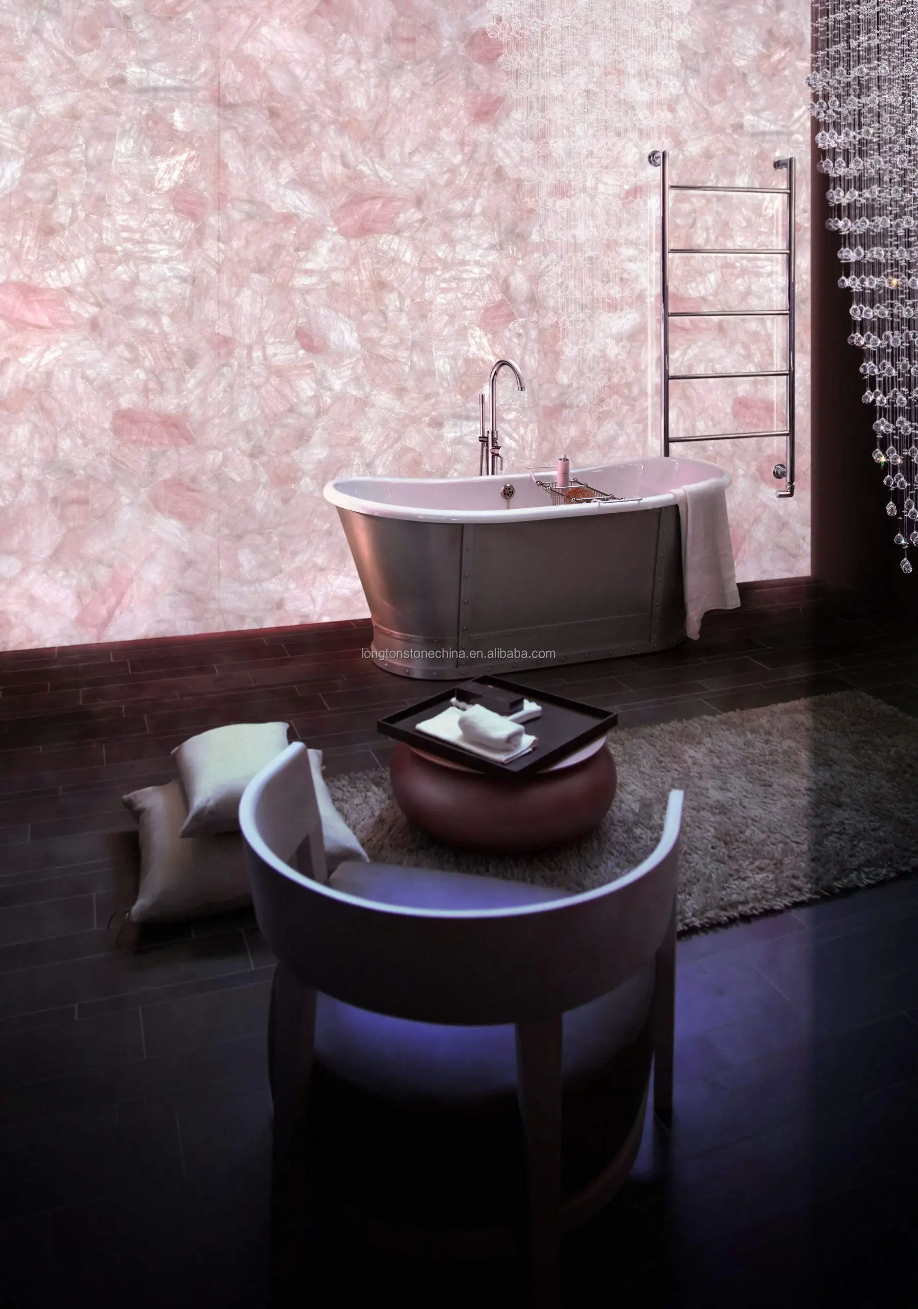 Luxury Pink Quartzite Slab Natural Stone Background Wall Panel Marble Island Gemstone Pink Crystal Quartzite Stone Vanity Top