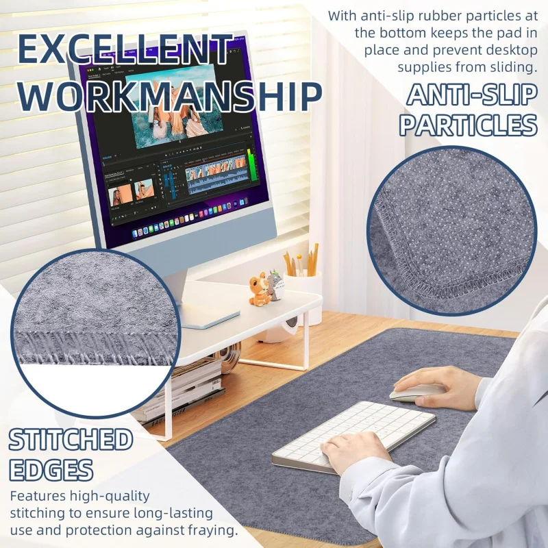 Large Felt Desk Protective Pad Mat 32'X16' Non-Slip Extended Gaming Mouse Pad Protector for Keyboard, Computer, Mouse, Laptop