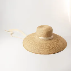 Vacation Travels Holiday Oceanside Beach Handmade Sombrero Femme Straw Hat Natural Big Brim Elegant Wheat Straw Hat