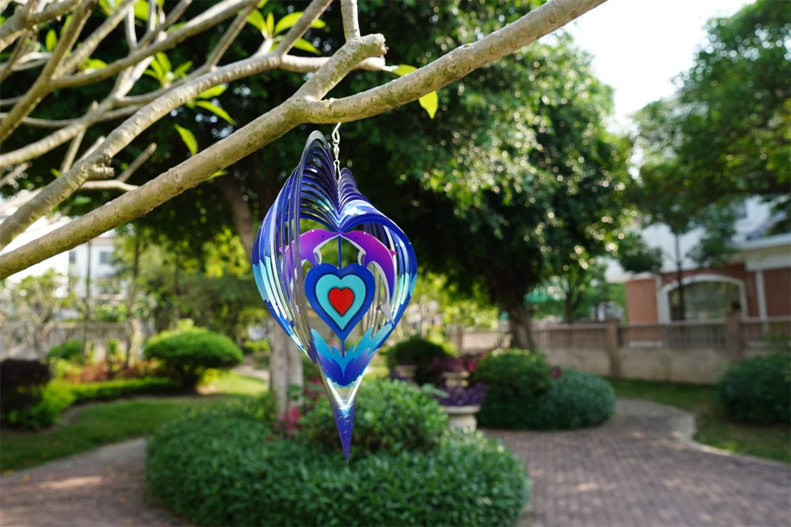 Hourpark Outdoor Hanging Garden Ornaments Laser-Cut 3D Stainless steel Metal Hanging Wind Spinner