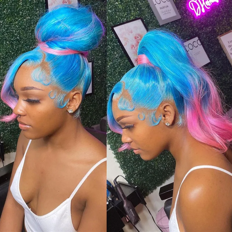 XBL perruques invisible naturelle 100% vierges lace frontal loose wave wig human hair skunk stripe human wigs