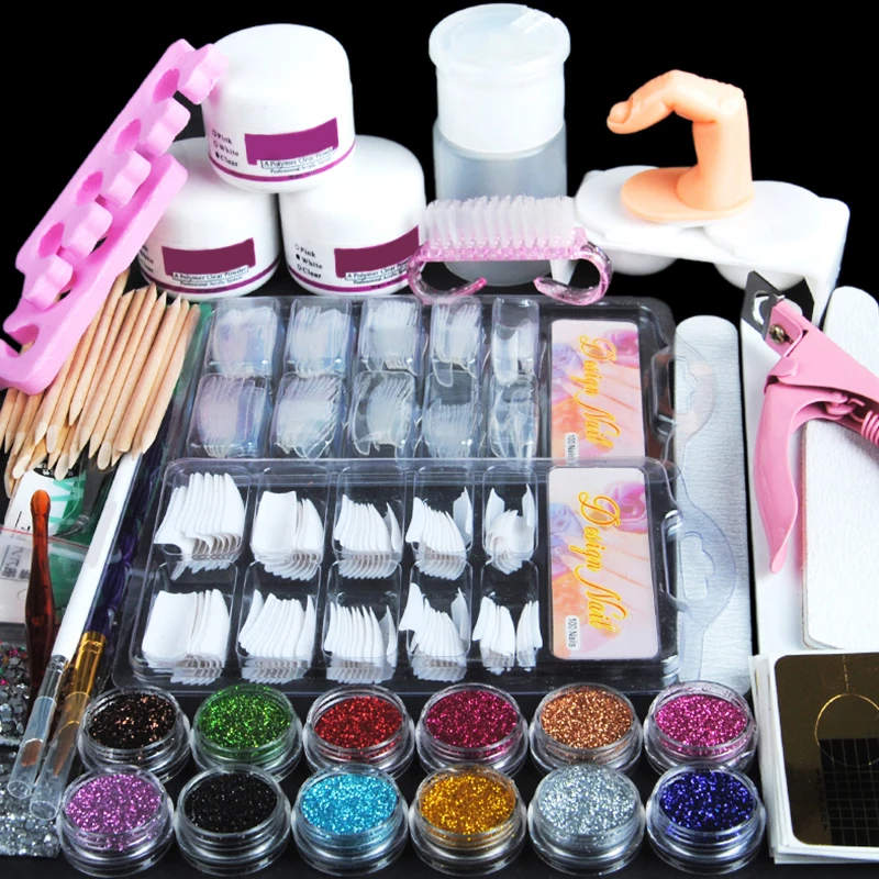 Hot Sell Acrylic Nail Kit Set Professional Powder Glitter Gel Nail Art Tools Full Kit Nail Art Decoration Tools