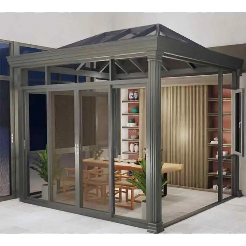 Low e coated glass outdoor sunroom glass old aluminium winter garden foldable glasshouse standalone movable sunroom