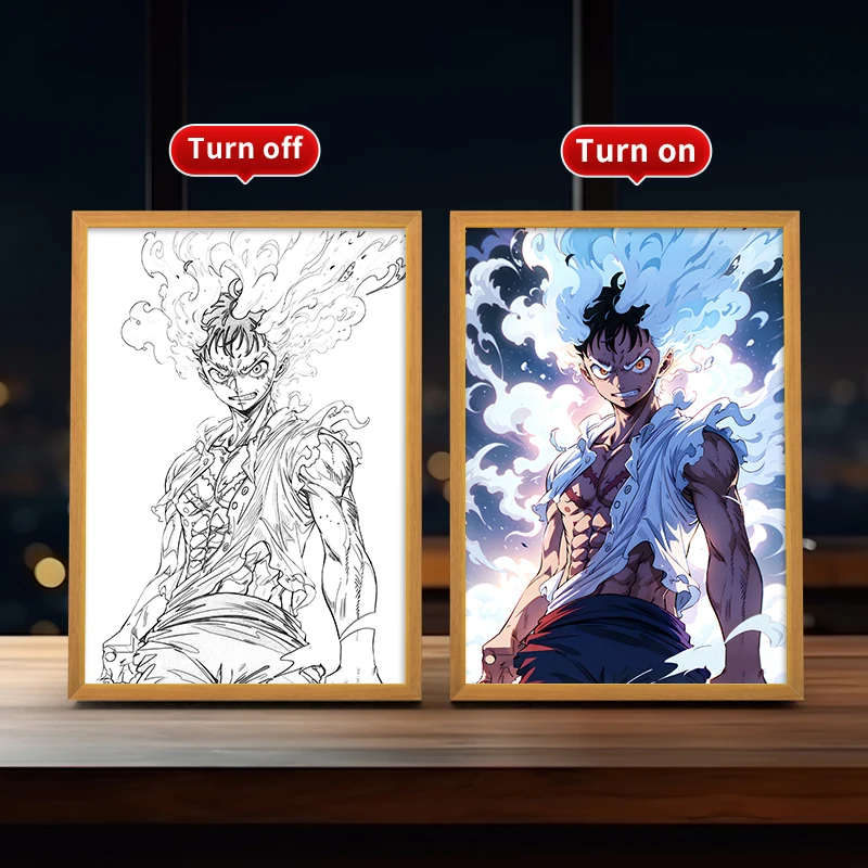 Anime Luffy Manga Design Photo Frame Giant Home Decoration with Art Deco Style Movable and Functional for Lighting