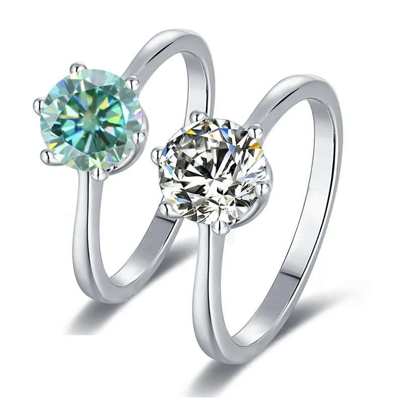 Light Jewelry 1Ct Moissanite Ring White Gold Plated 6 Prong Sterling Silver Jewelry Solitaire Engagement Ring Diamond For Women