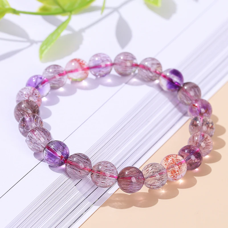 JD Women High Quality Luxury Reiki Healing Crystal Bangles Gift 8A Quality Natural Super Seven Rutilated Quartz Strand Bracelets