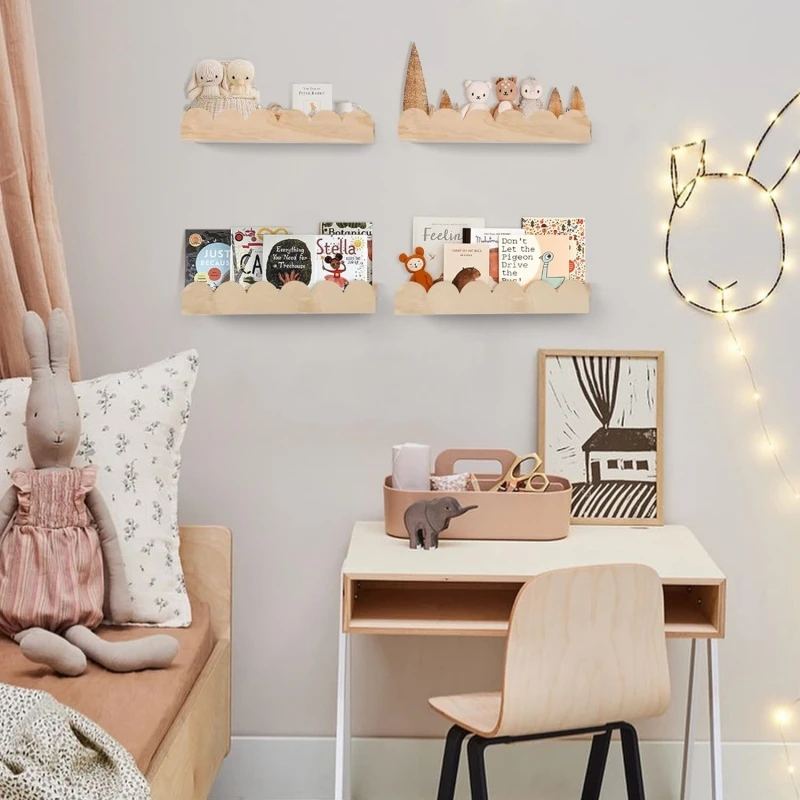 Versatile Nursery Floating Book Shelf Set Wall Mounted Wood Floating Shelves For Decor