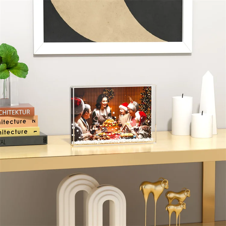 Factory Direct Memory Recording 2X3 Mini Size Water Snow Globe Picture Frame Instax Liquid Glitter Picture Photo Frame