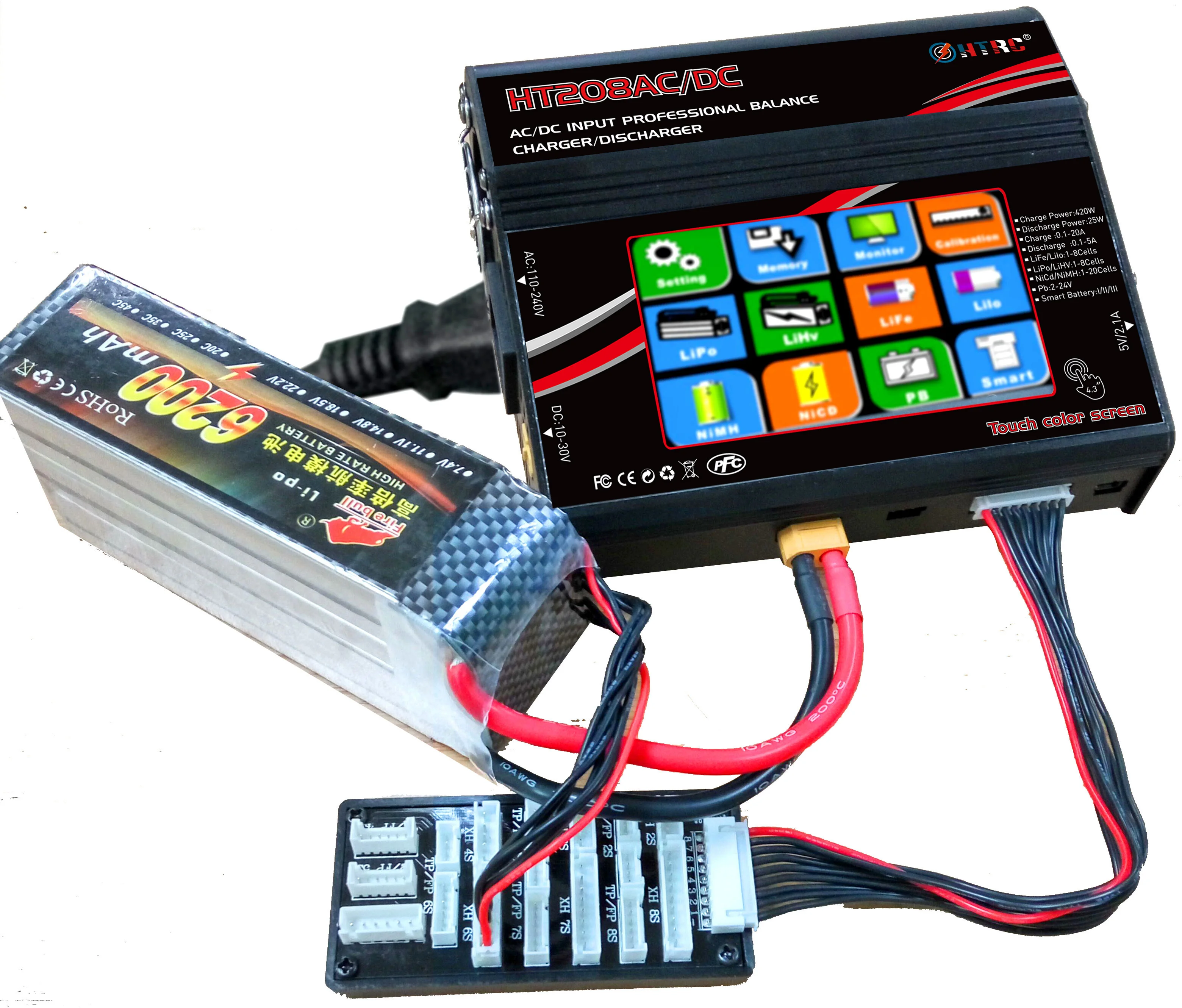 HTRC HT208 AC DC 420 Вт 20A ЖК сенсорный экран баланс зарядногоразрядного устройства для детей возрастом от 1 до 8 лет s литий-ионным LiPo LiFe LiHV-гидридных и никель-кадмиевых типов аккумуляторов NiM PB зарядки аккумулятора