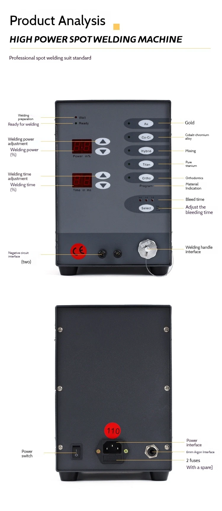 High power dental orthodontic spot welding machine gold and silver jewelry argon automatic pulse small touch arc welding