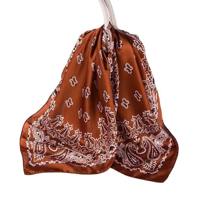Custom digital printed head silk hair scarf bandana designer wholesale satin silk twill scarf women printing square scarves