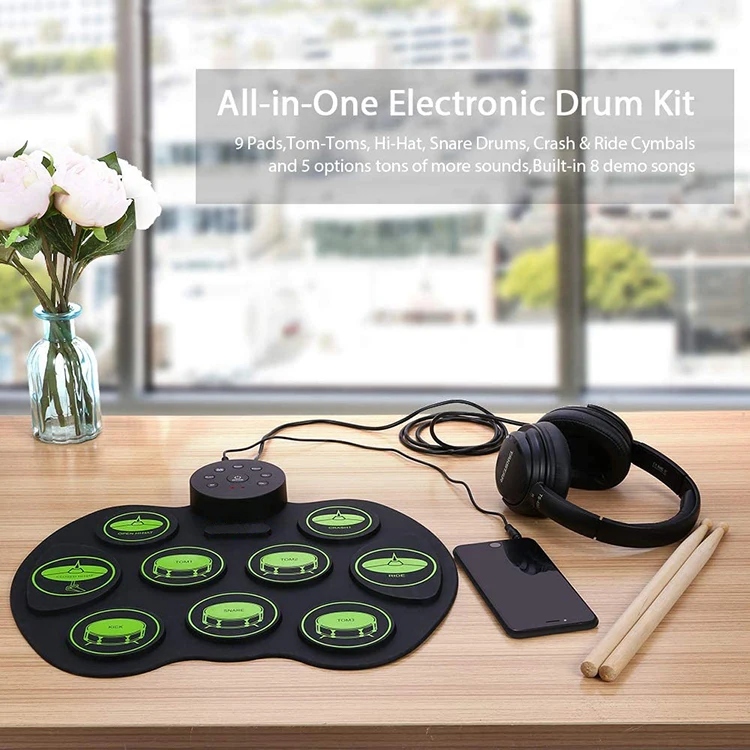 Electronic Usb Midi Hand Microphone Foldable Silicone Small Percussion Musical Drums