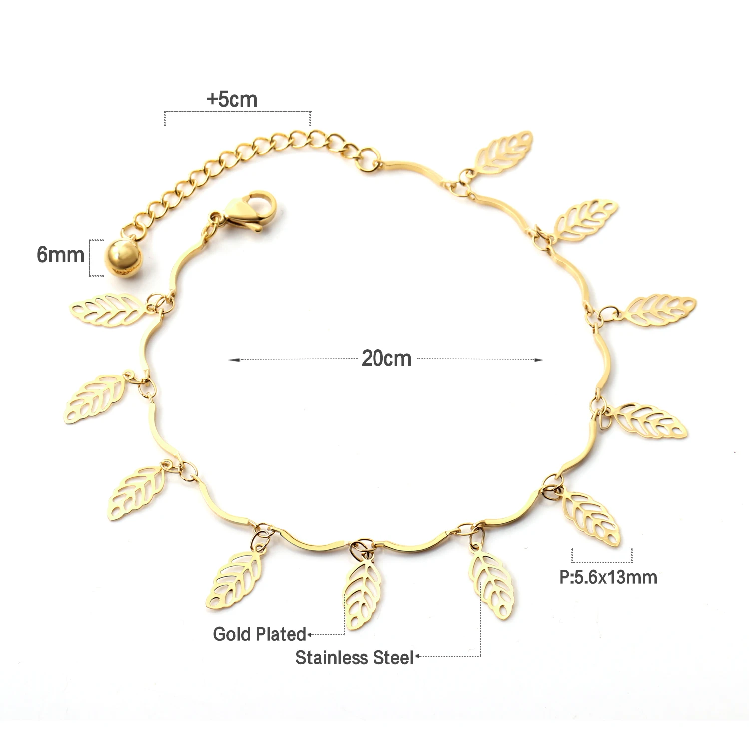 
Ason New fashion gold Anklet with leaf for girl and women stainless steel bangle anklet 