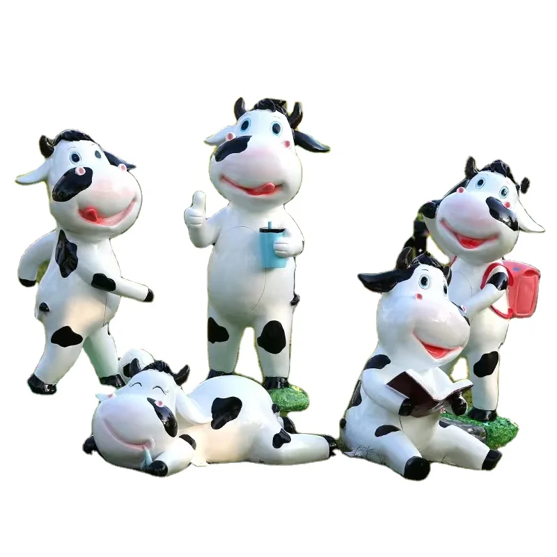 Fiberglass Cartoon Cow Crafts Simulation Cow Animal Sculpture Outdoor Decoration
