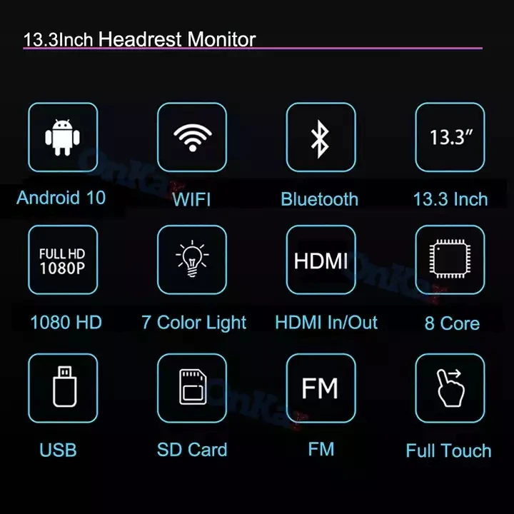 Android 10.0 Baby 4k Tv Tablet Video Rear Seat Entertainment 13.3 Inch Car Headrest Monitor With Av Input Youtube Netflix