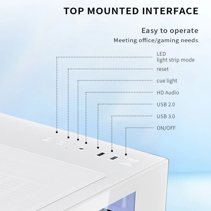 SNOWMAN Mid Tower Gaming PC Case Side Tempered Glass M-ATX ITX  Computer Case Supports To Top 240 Water Cooling With USB2.0 Port