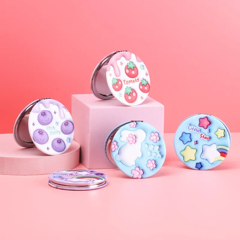 PU round pocket mirror wholesale folding double-sided mini pocket mirror