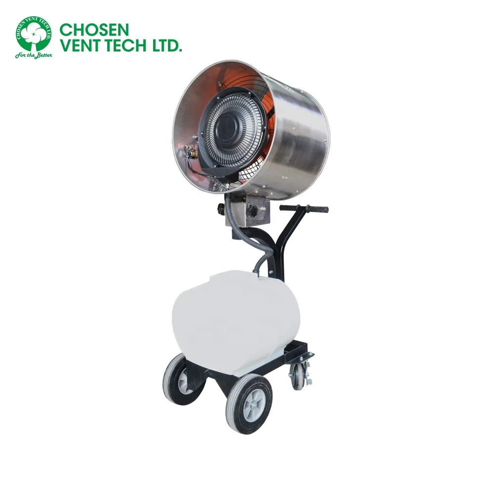 Промышленный вентилятор-туманообразователь фиксированного типа с распылителем воды для цеха