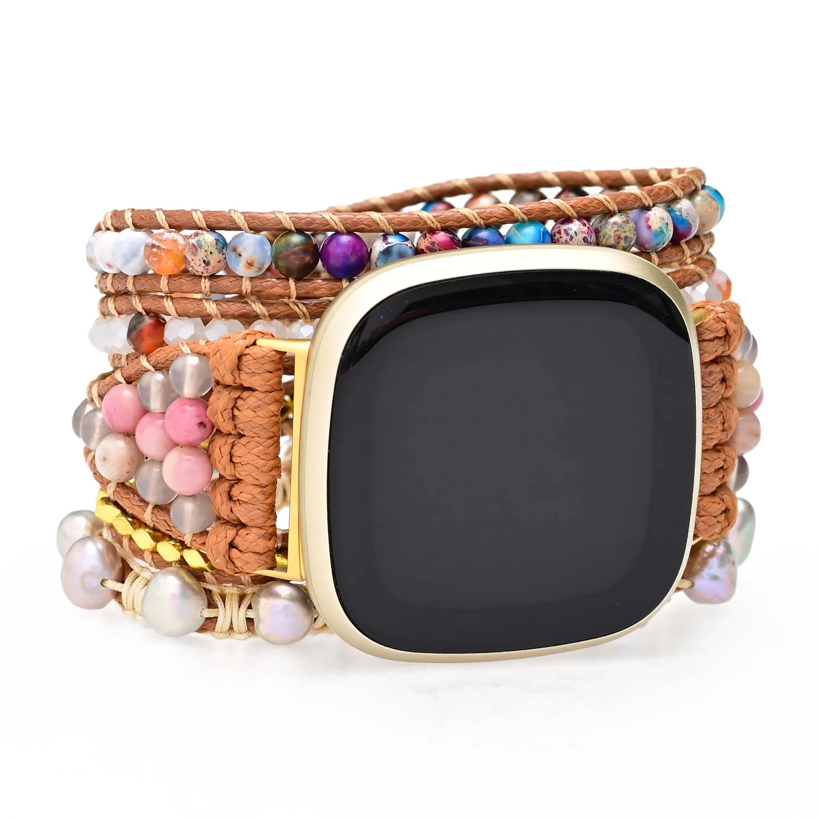 Handmade Beaded Replacement Watch Band for Fitbit Versa 3 2 1 Bohemian Style Retro Jewelry Bracelet Wristband 20mm 22mm