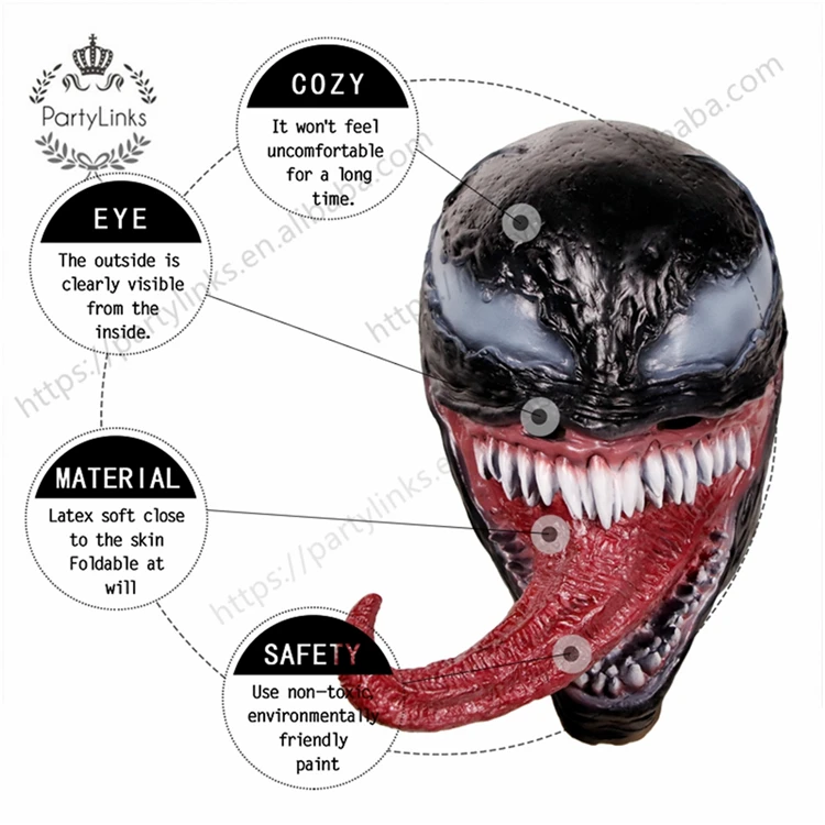 Cosmask Venom Mask Halloween Dark Cosplay Superhero Venom Long Tongue Latex Horror Mask Halloween