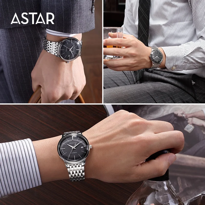 Luxury dome crystal glass 316L stainless steel Minimalist thin japan movt mechanical automatic wrist watch men for sale