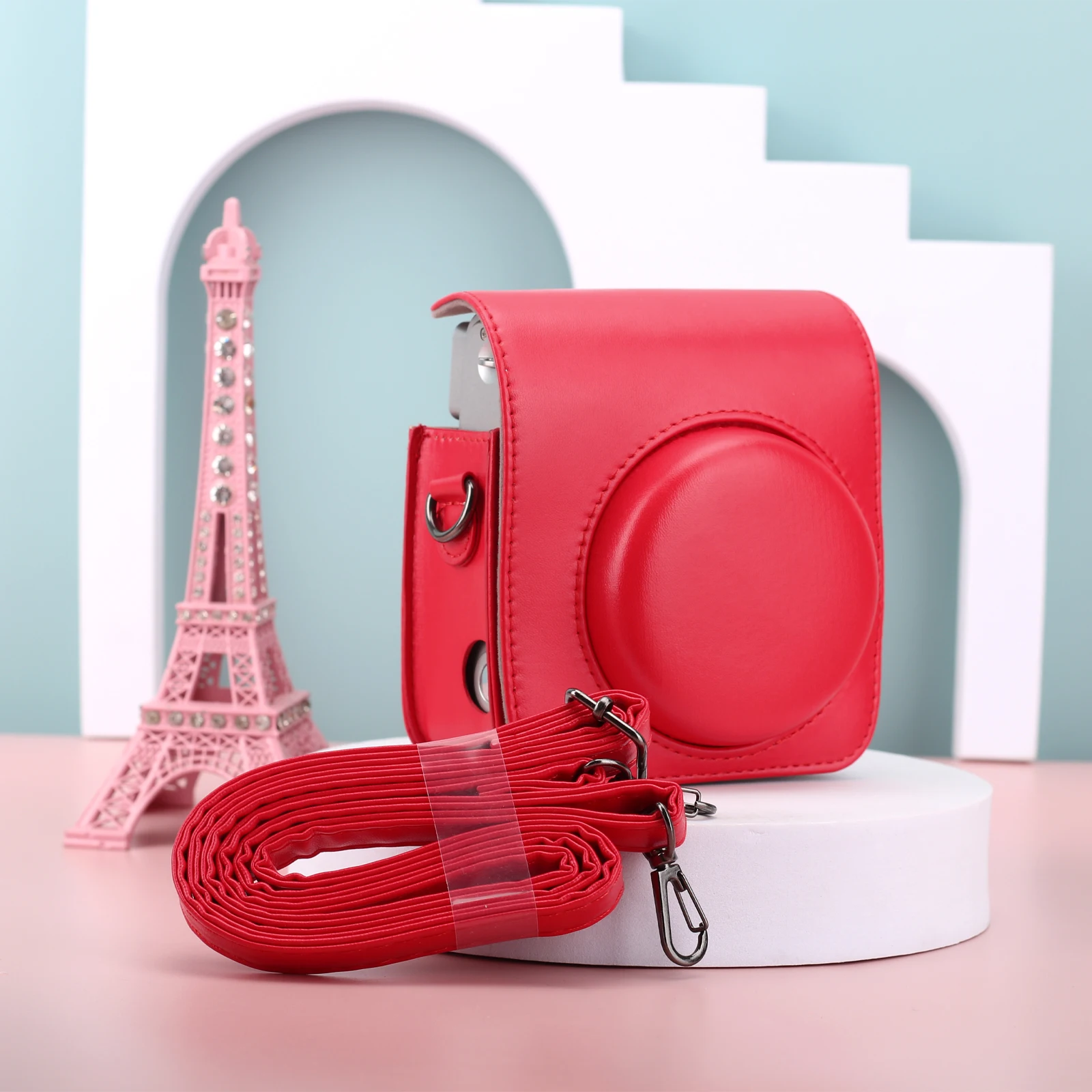Protective Case Compatible with Instax Mini 90 Solid color Instant Camera with Photos Pocket & Adjustable Shoulder Strap
