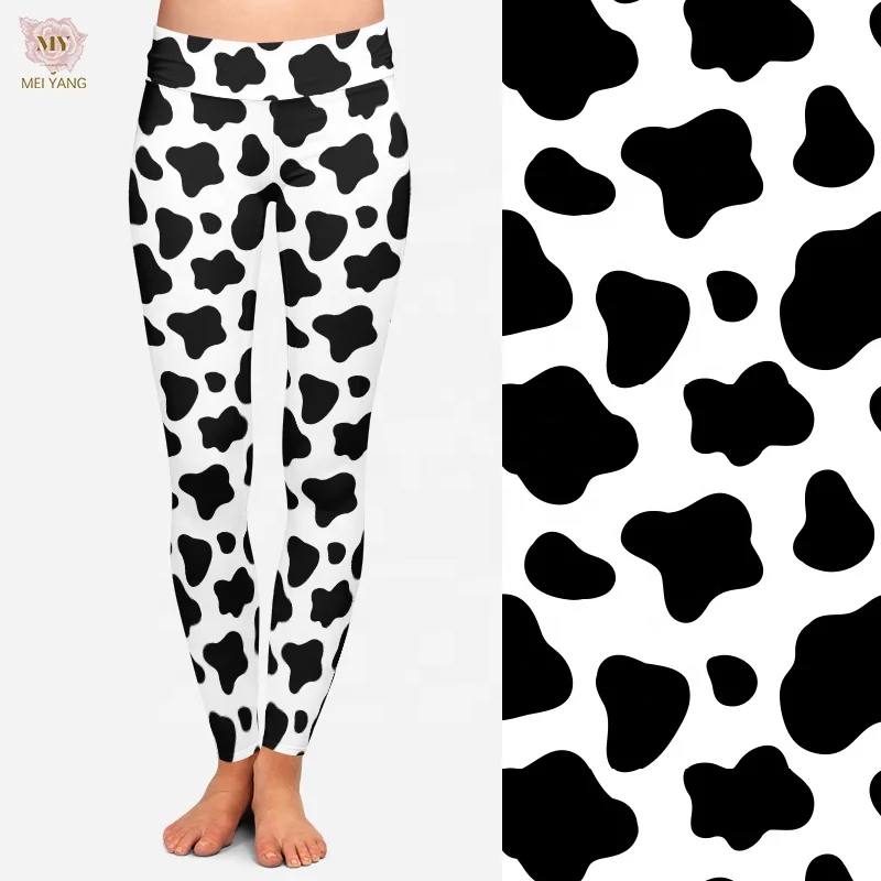 MEI YANG Women Yoga Legging 92% Polyester 8% Spandex 230GSM Double Brushed High Waist Fitness Print cow Legging
