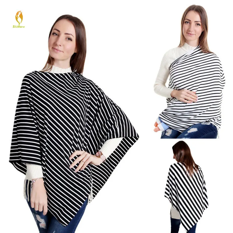 Breastfeeding Protection Carseat Canopy Baby Breast Feeding Poncho Covers Cotton Striped Multi Use Nursing Covers