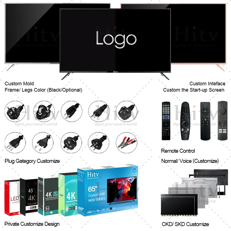 Accept Custom 43 Inch 4K UHD Images LED Smart TV 43 50 55 65 Pulgadas Televisior Android Smart TV
