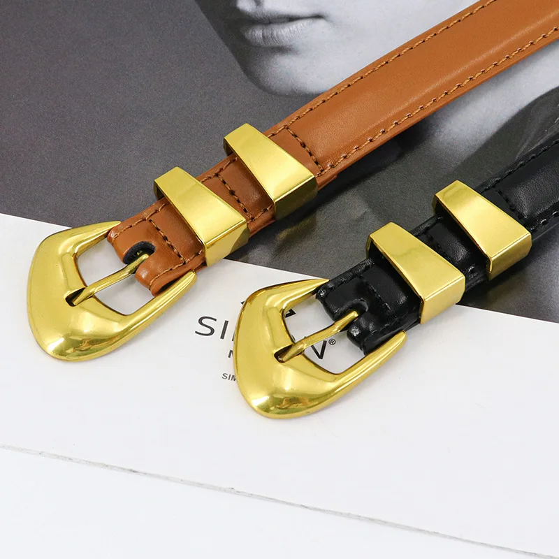 High Quality Luxury Gold Metal Buckle Genuine Leather Belts Female Decorative Jeans Waist Belt Wholesale