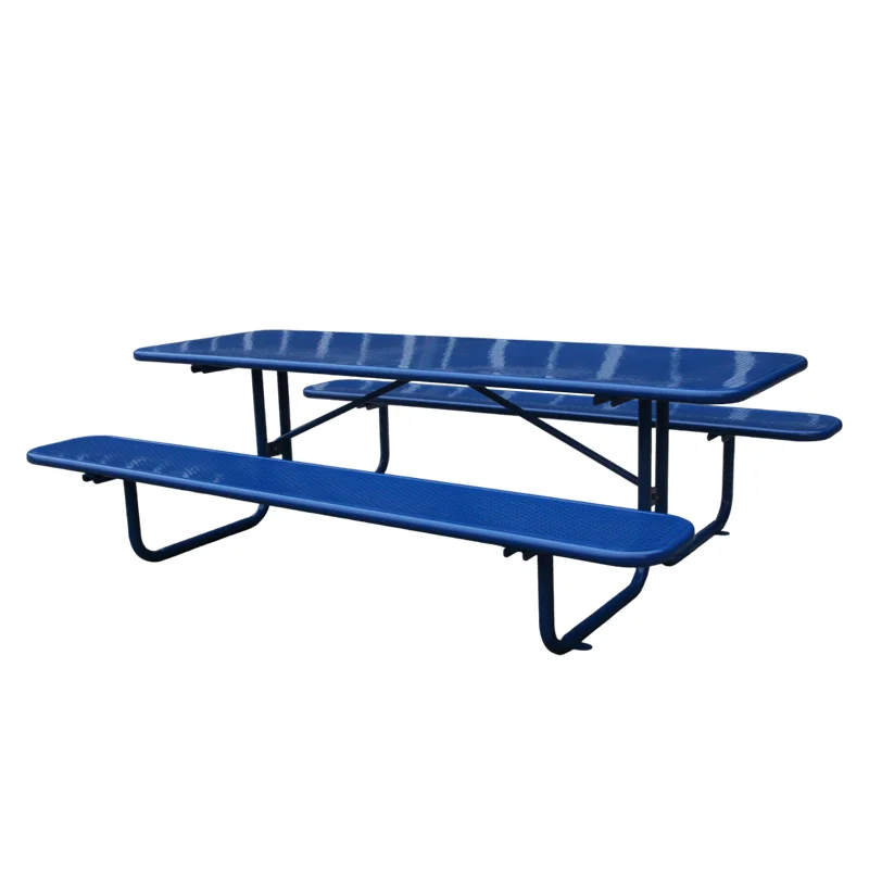 outdoor public commercial perforated steel 6ft 8ft picnic table with bench outside restaurant garden patio metal dining table