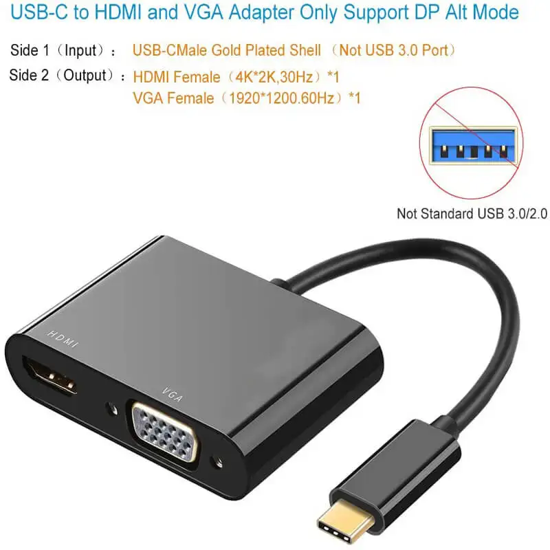 FARSINCE USB Type C to HDMI VGA 4K Adapter 2 in 1 USB C hub to VGA HDMI