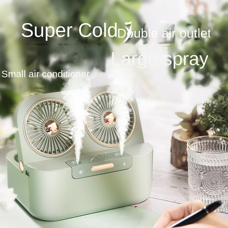 New Double-spray Fan Portable Water Spray Mist Desktop Fan Dual Motors Air Cooler Retro Tabletop Fan with Cooling Mist