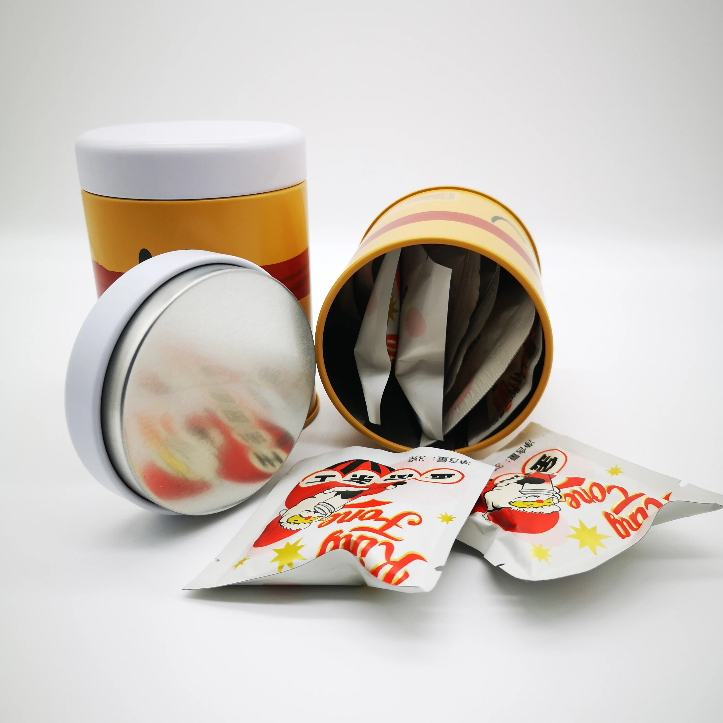 
Empty Round Tea and Coffee Bean Packaging Tin Can With Plug Lid 